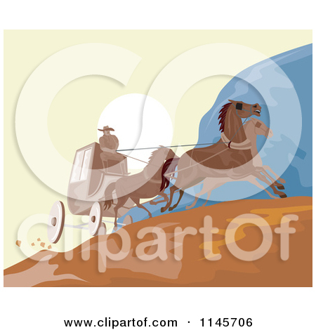 Clipart of a Cartoon Stagecoach Driver on a Carriage with Horses.