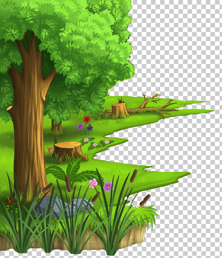 Cartoon Animation Desktop Village, jungle, green leafed.