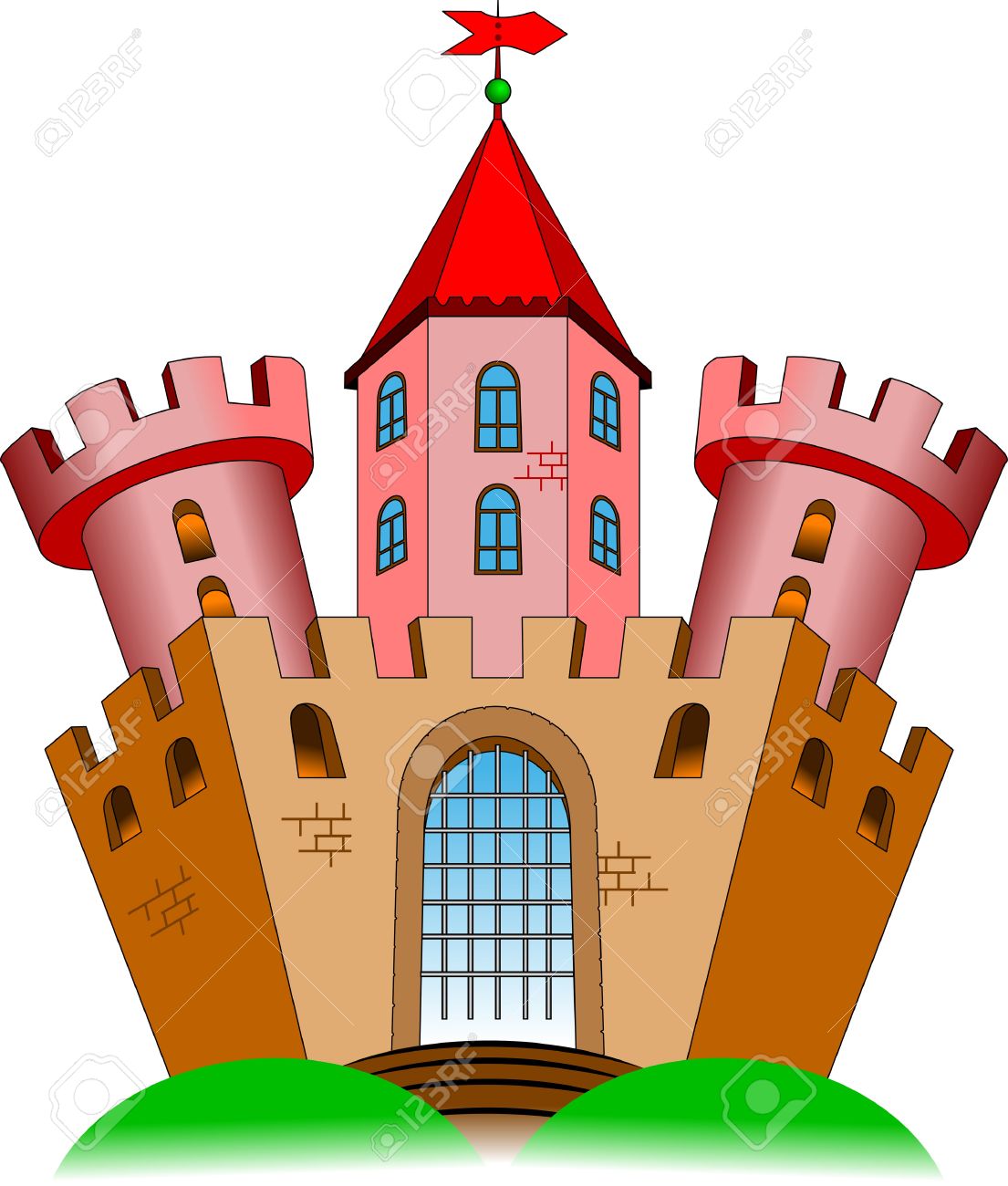 Vecchio Castello Con Due Torri. Le Illustrazioni Vettoriali.