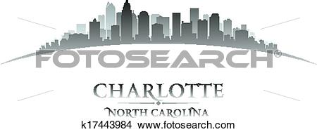 Clipart of Charlotte North Carolina city skyline silhouette.