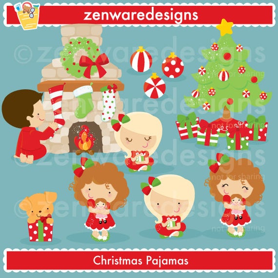 Children in Christmas Pajamas Clipart.