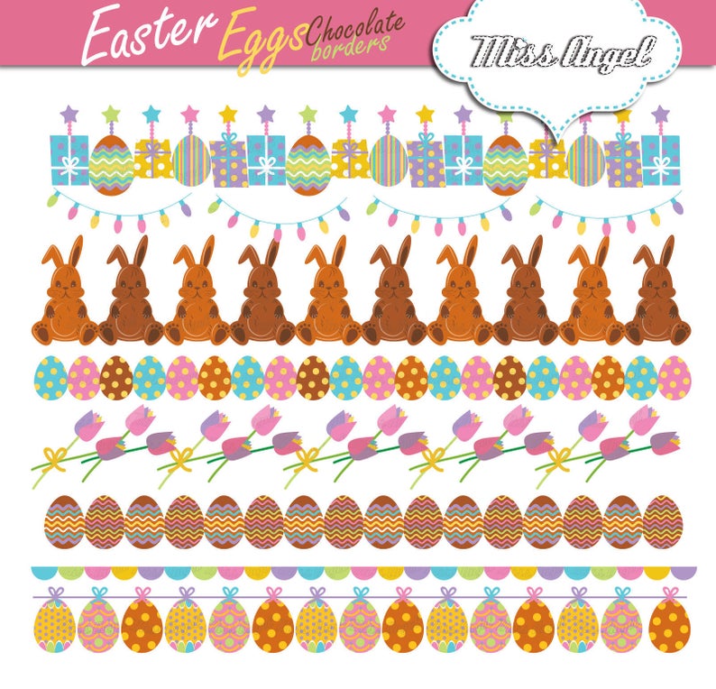 Easter borders clip art. Chocolate Eggs Buntings. Digital Easter eggs  garlands clip art. Small Commercial Use. Easter bunting banners.