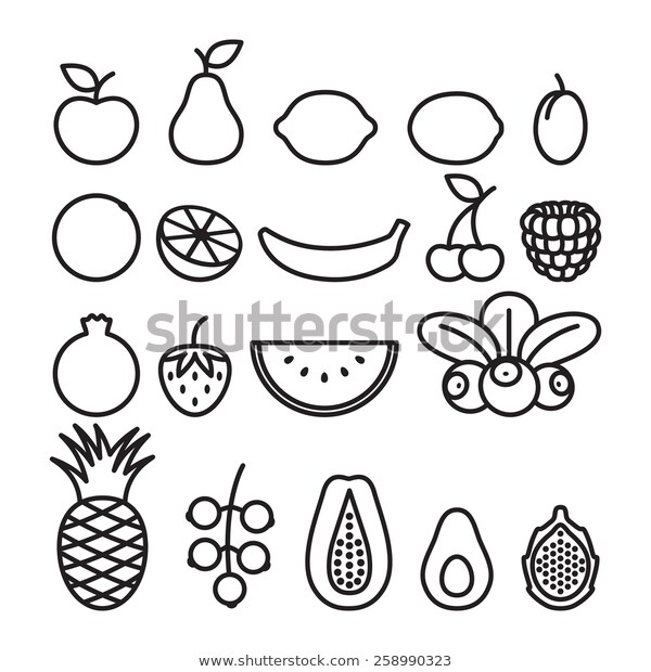 Black White Fruits Berries Line Art Stock Vector (Royalty Free.