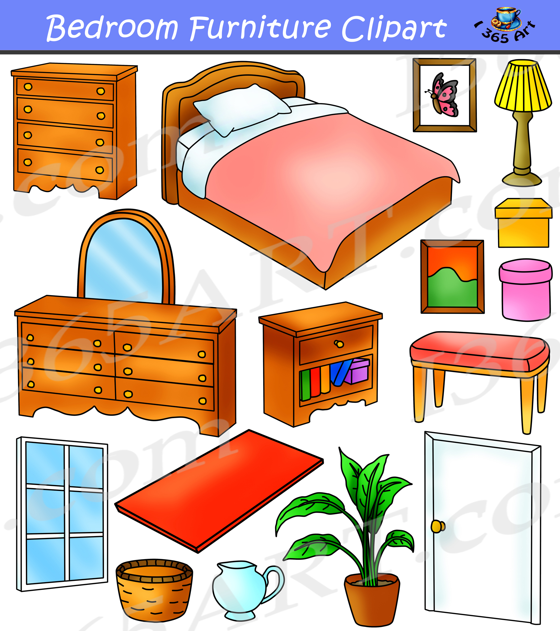 Bedroom Clipart Home Furniture Graphics Commercial.