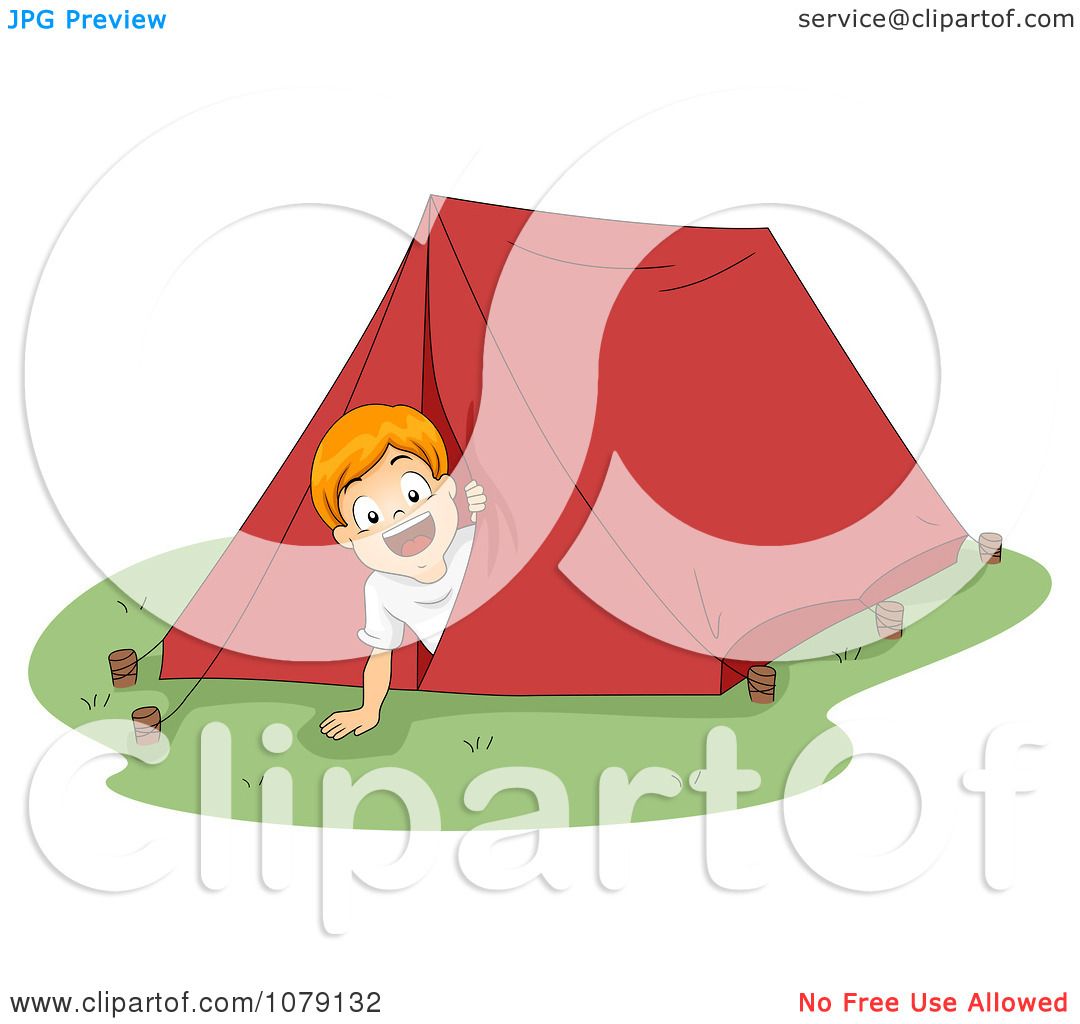 Clipart Summer Camp Boy Peeking Out From A Tent.