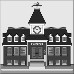 Clip Art: Buildings: Town Hall Grayscale I abcteach.com.