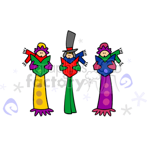 Three Christmas Carolers clipart. Royalty.