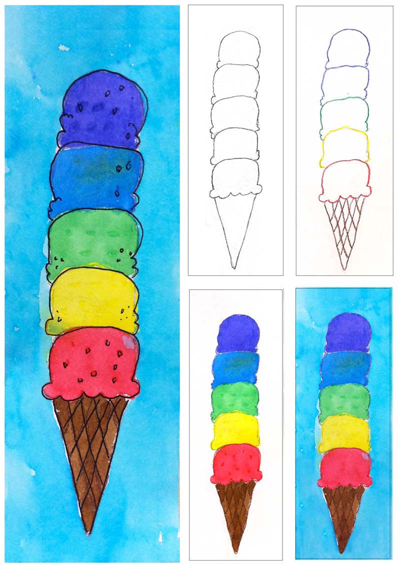 Art Projects for Kids: Ice Cream Cone Watercolor Painting.