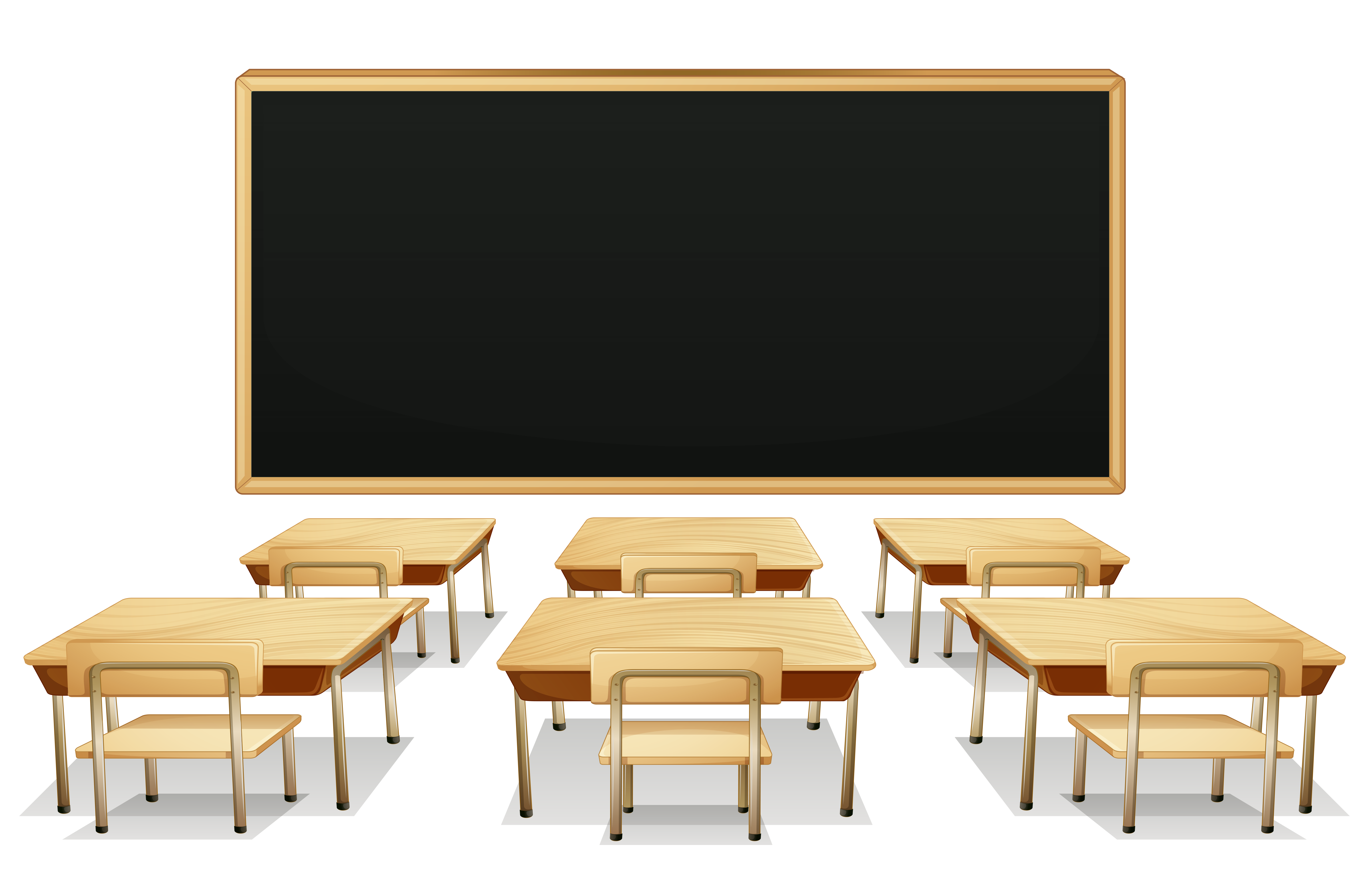 School Classroom with Blackboard and Desks PNG Clipart Picture.