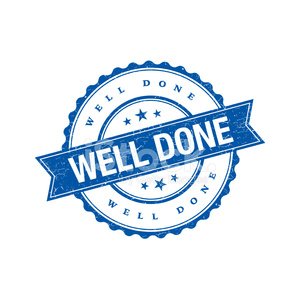 Well done grunge retro blue isolated stamp Clipart Image.