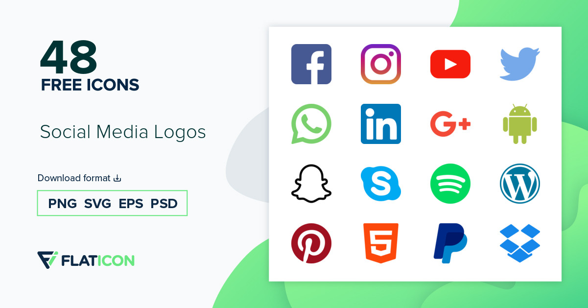 Social Media Logos 48 free icons (SVG, EPS, PSD, PNG files).