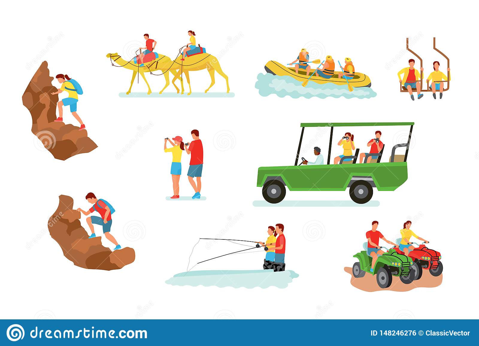 Active Travel Cartoon Vector Illustrations Set Stock Vector.