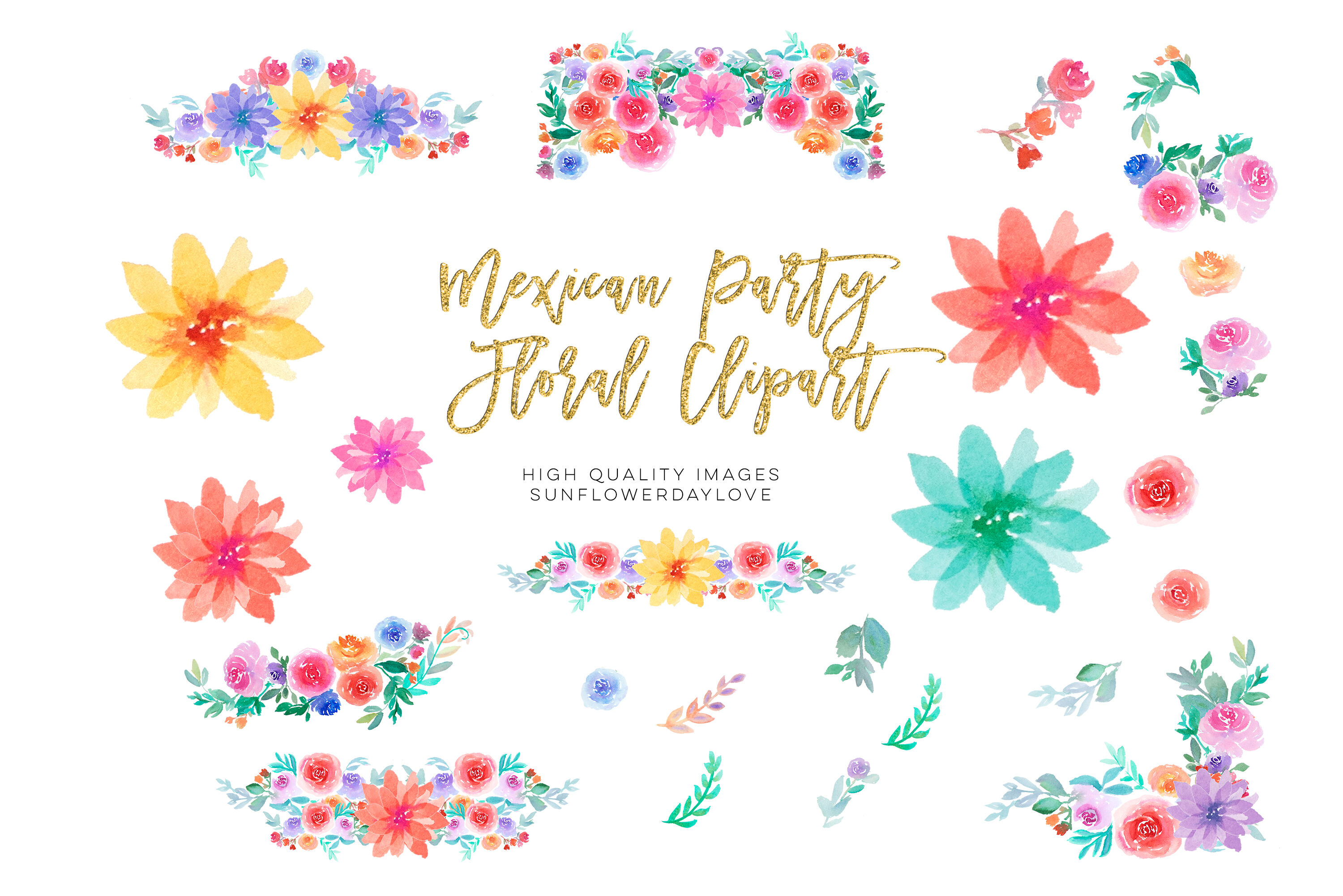 Mexican Fiesta Flowers Clipart, Fiesta Invitation clipart By.