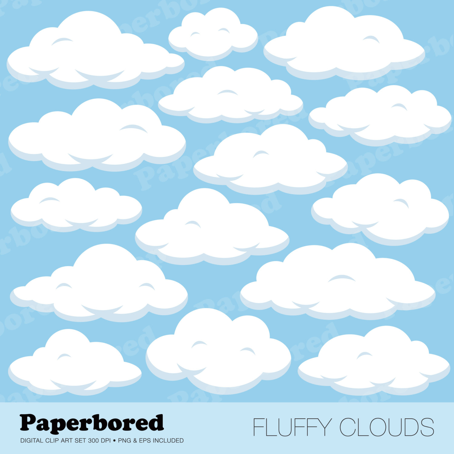 FLUFFY CLOUDS Clip Art Cloud Clip Art Set / Instant Download.