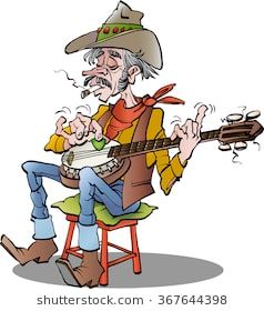 Vector cartoon illustration of a country banjo player.