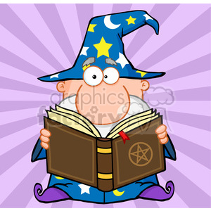 RF Funny Wizard Holding A Magic Book clipart. Royalty.