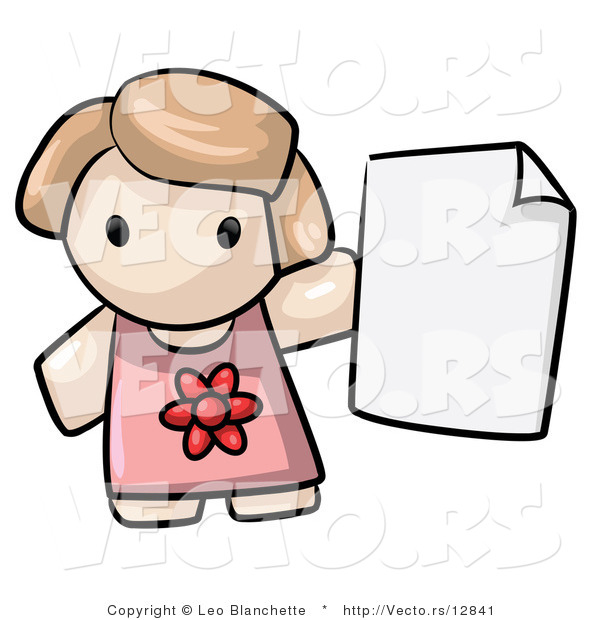 Vector of Cartoon Girl Holding Blank Paper by Leo Blanchette.