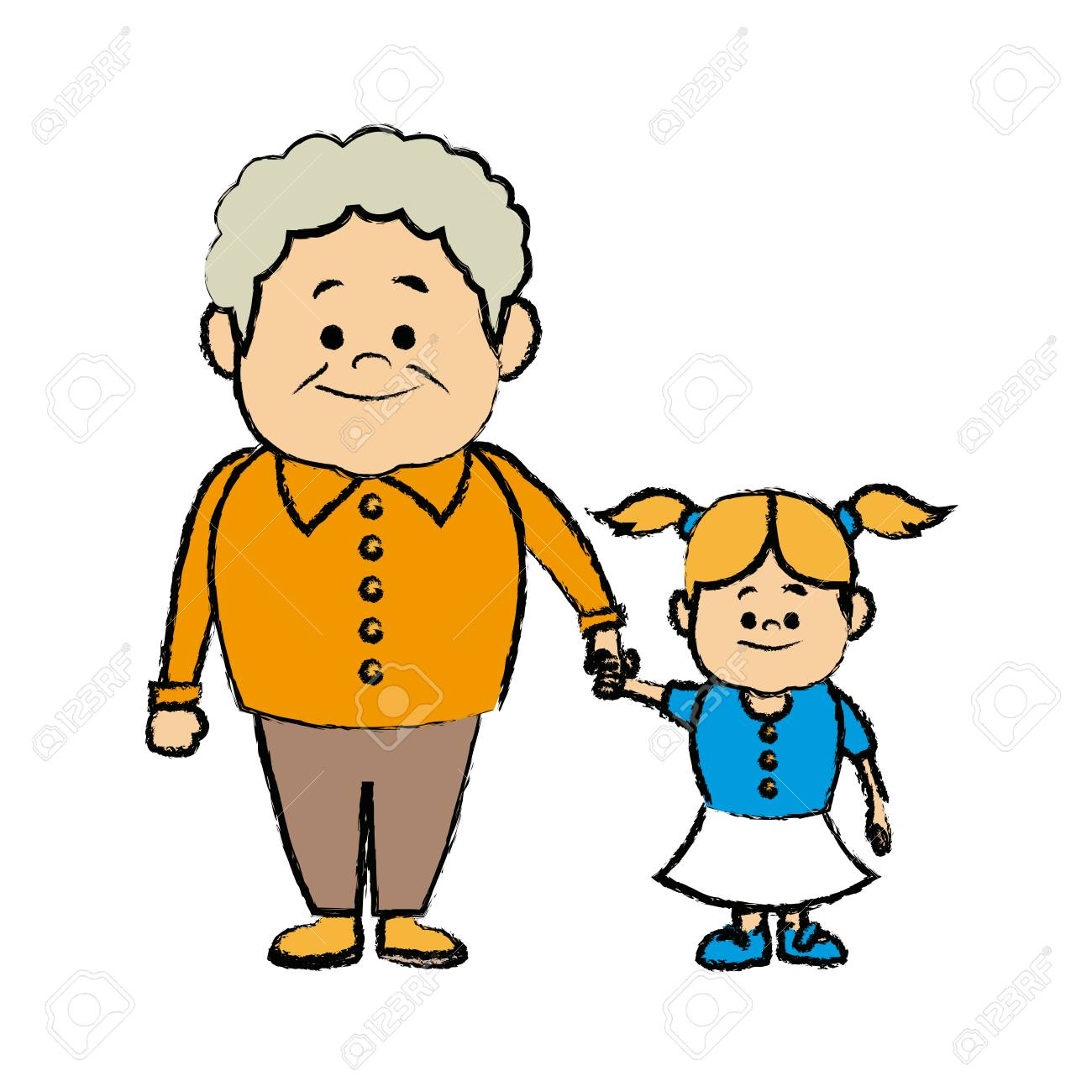 cute grandpa with granddaughter funny together vector illustration.