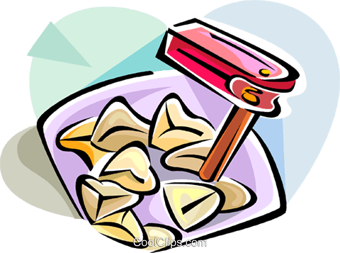 Hebrew Purim rattle and hamantaschen Royalty Free Vector.