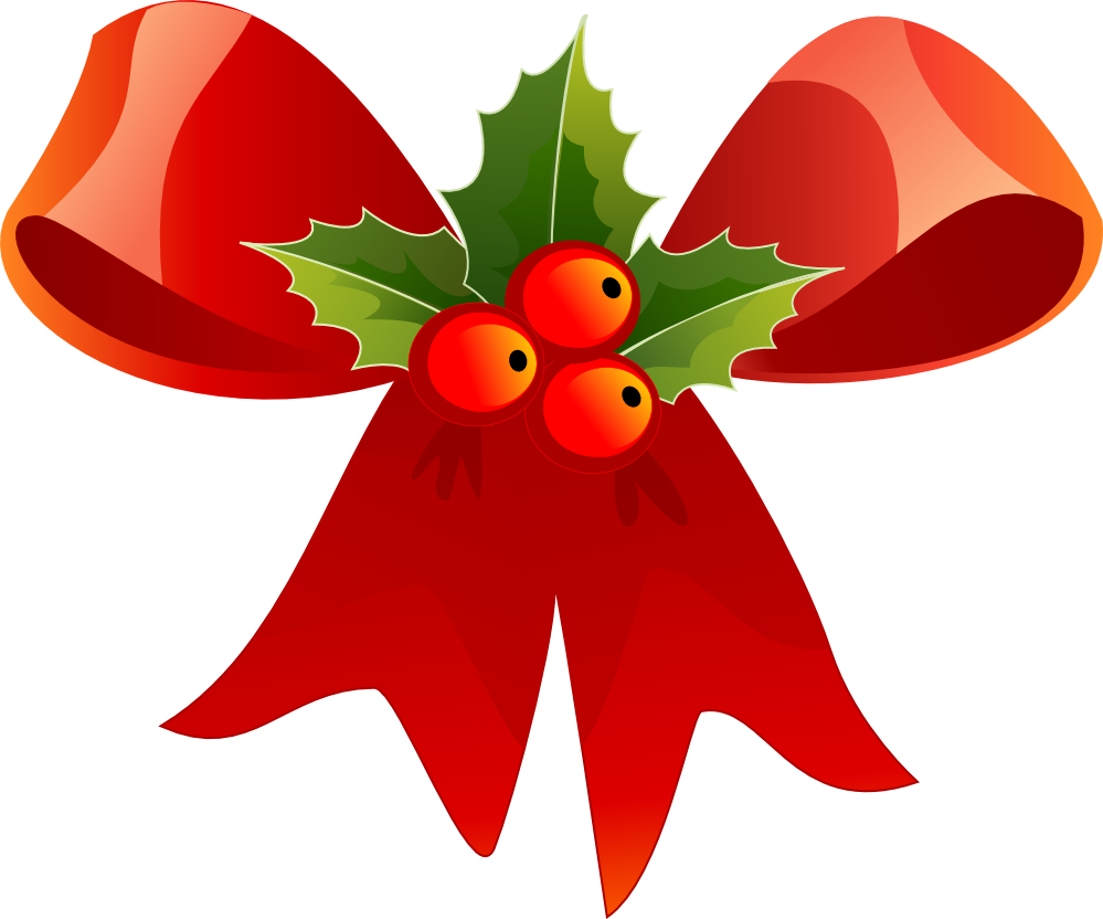 CHRISTMAS RED BOW AND HOLLY CLIP ART.