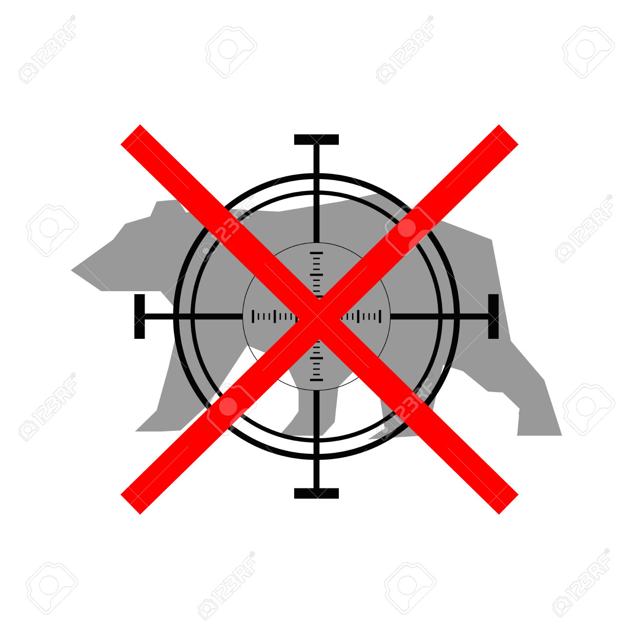 Sign Of Prohibited Hunting Bear With Crosshair Royalty Free.