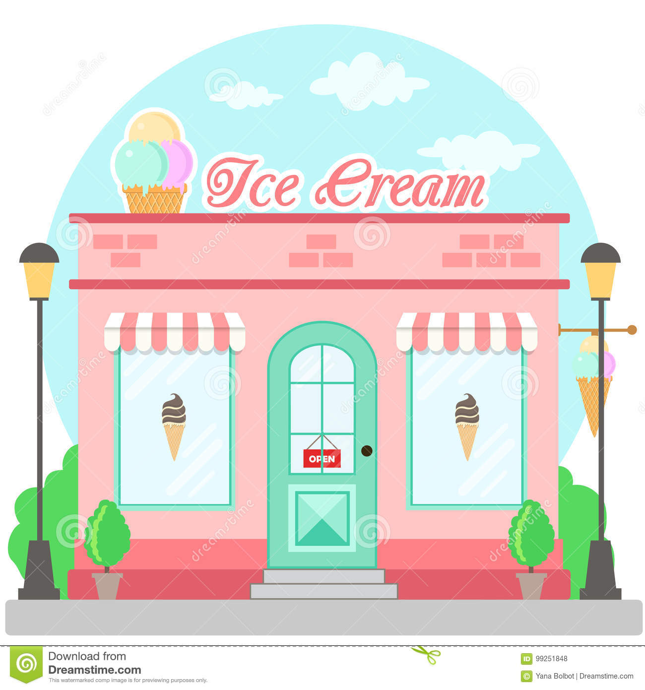 Facade Ice Cream Shop Signboard Awning Symbol Shopwindow Stock.