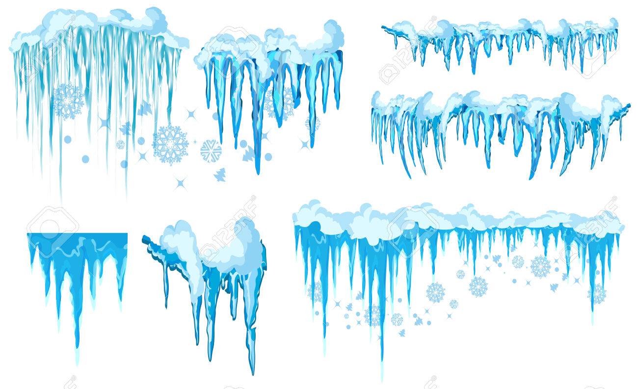 Vector icicle and snow elements clipart. Different snow cap vector.