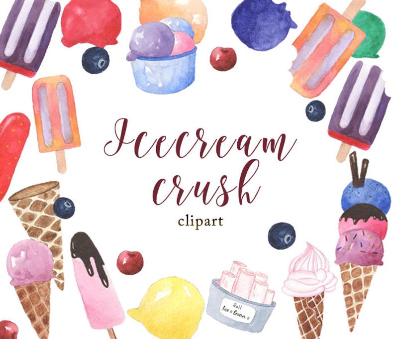 WATERCOLOR ICECREAM Clipart Commercial Use Ice Cream Clip Art Cute Icecream  Treats Summer Clipart Sundaes Cones Sprinkles scoops Graphics.