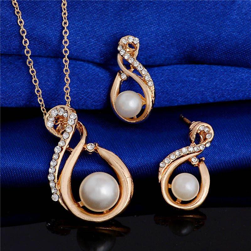 High Quality Fancy Womens Jewelry Sets Necklace Earrings Gold.