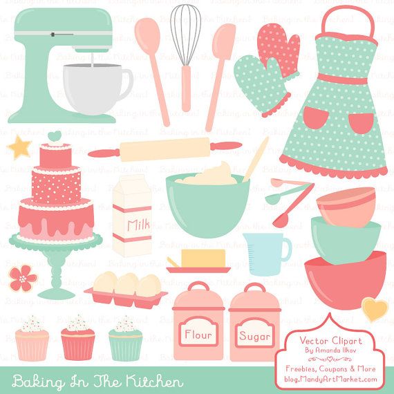 Professional Baking Clipart & Vectors in Mint and Coral.