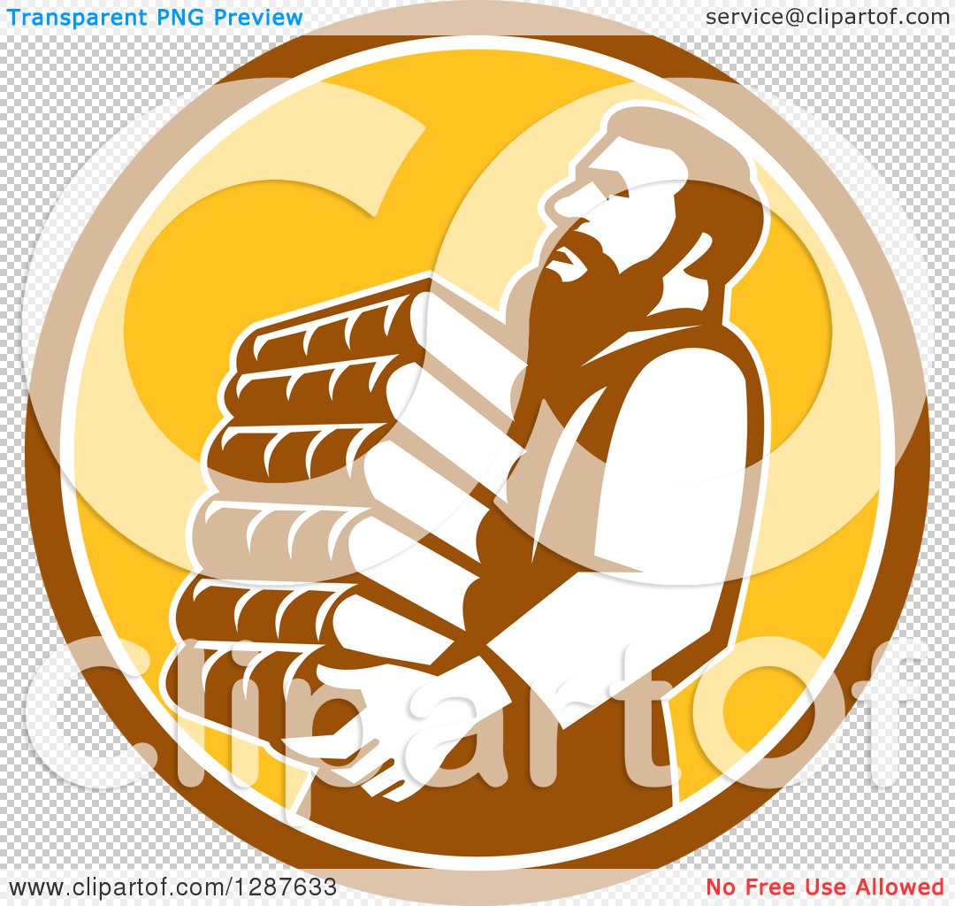 Clipart of Saint Jerome Carrying a Stack of Books in a Brown White.