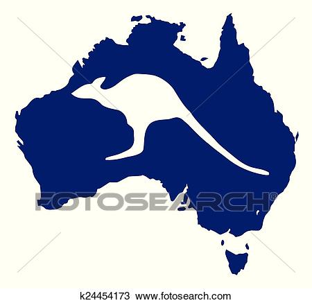 Australia Map With Kangaroo Silhouette Clipart.