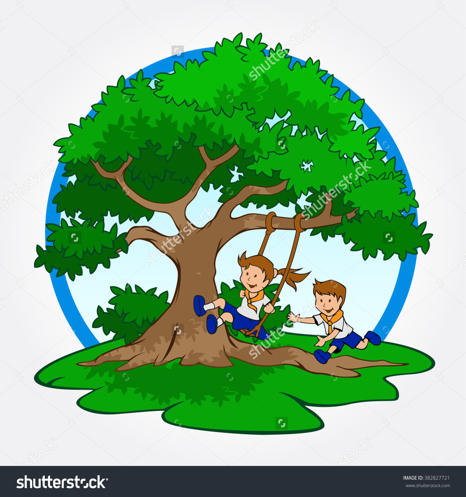 Tree Child Play Swing Under Tree Stock Vector 382827721.