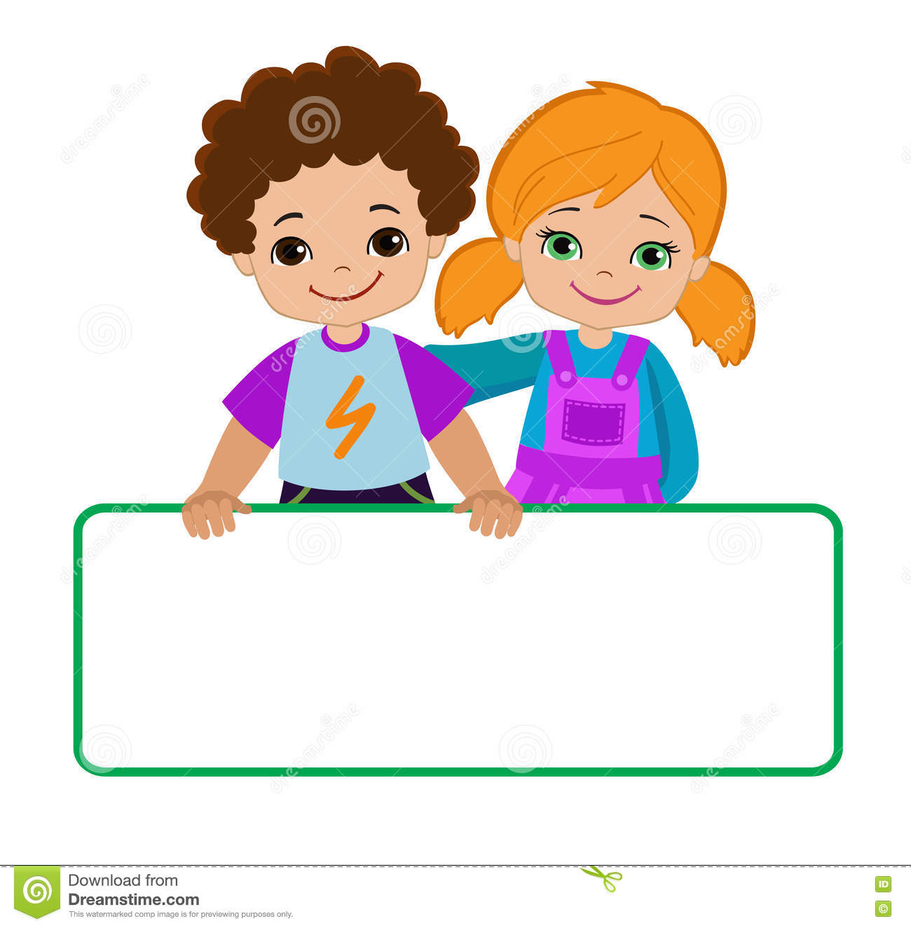 Kids With Signs. Bricht Kids .Frame Board. Clipart. Child Meeting.