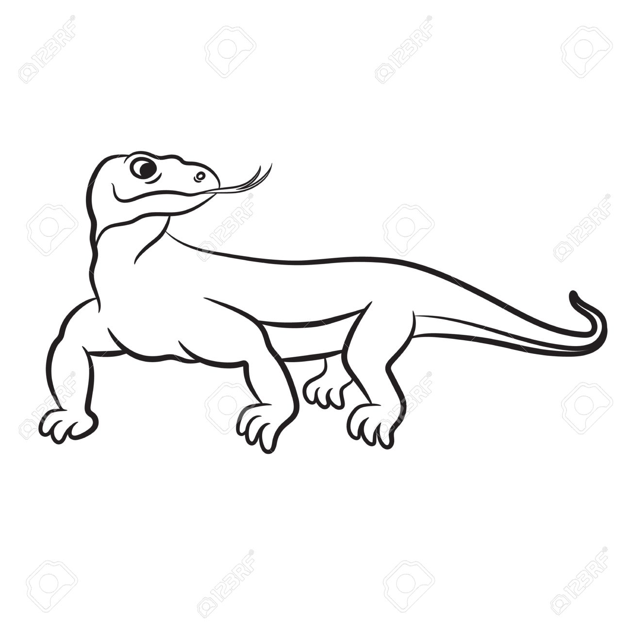 Outlined Varan (komodo Dragon) Vector Illustration. Isolated.