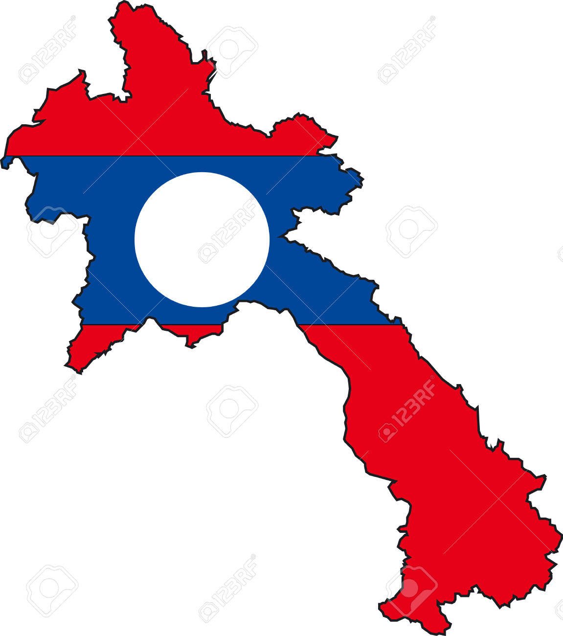 Illustration Vector Of A Map And Flag From Laos Royalty Free.