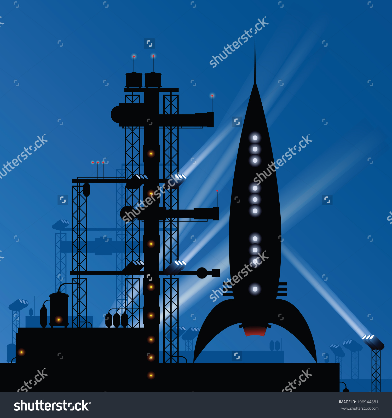 Retro Cartoon Rocket Night On Launch Stock Vector 196944881.