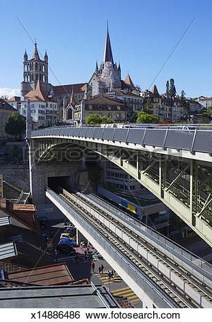 Stock Images of Lausanne cathedral and Pont Bessiers x14886486.