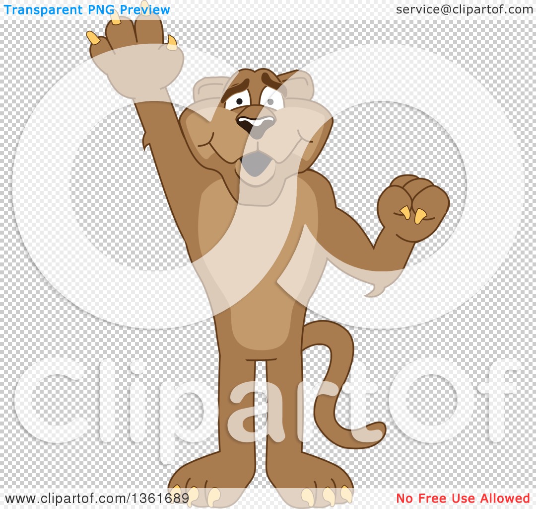 Clipart of a Cougar School Mascot Character Raising a Hand to.