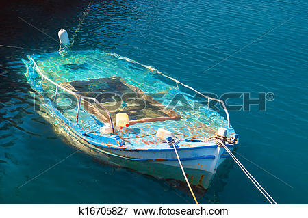 Picture of Traditional fishing boat at Lefkada island in the water.