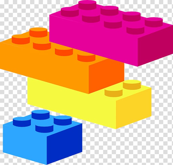 Four purple, orange, yellow, and blue toy blocks.