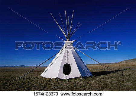 Stock Photograph of Teepee on a landscape, Ulm Pishkun State Park.