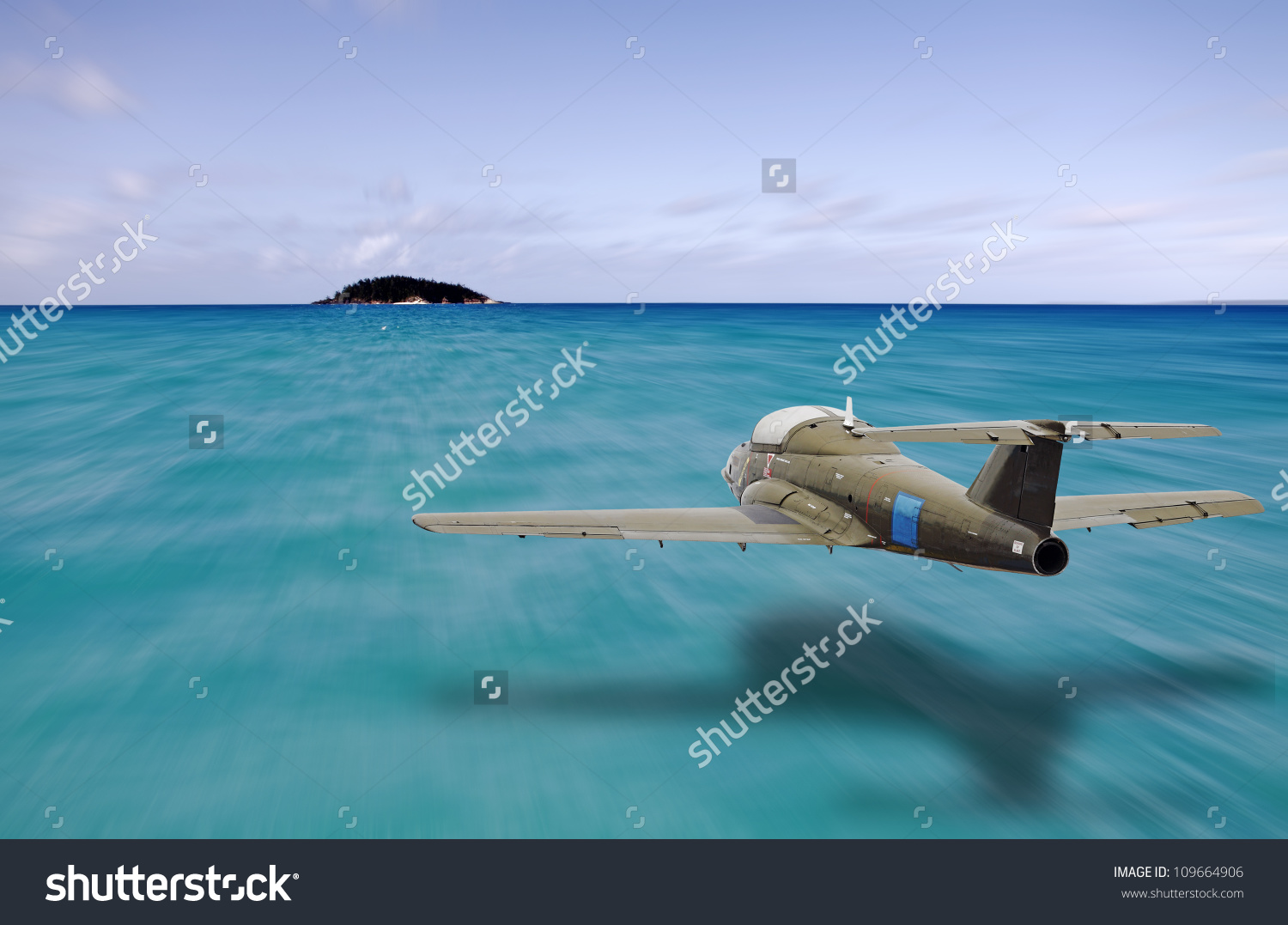 Vintage Jet Plane Flying Low Altitude Stock Photo 109664906.