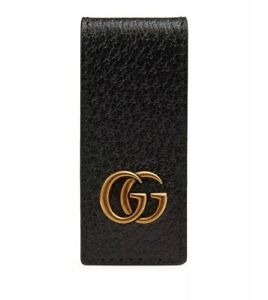 Details about GUCCI LUXURY BLACK LEATHER MONEY CLIP DOUBLE GG MARMONT LOGO  MONEY CLIP NEW.