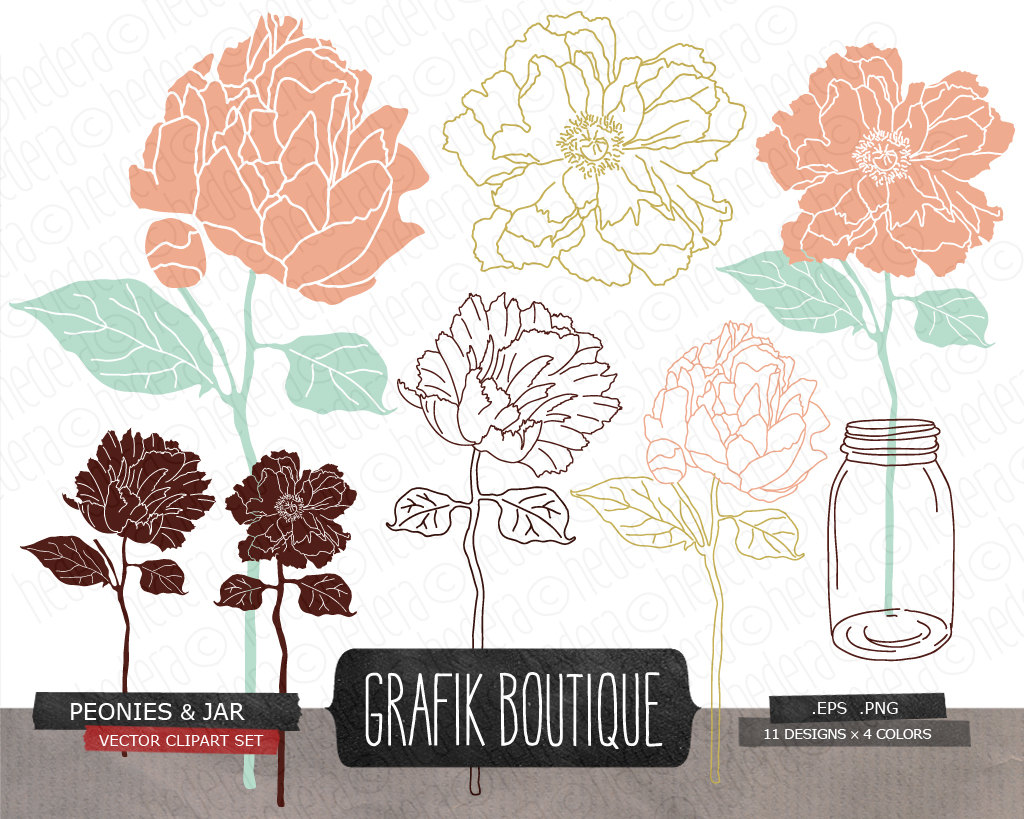 Mason jar flowers digital vector clip art wedding save the.