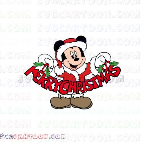 Mickey Mouse Santa with Word Christmas svg dxf eps pdf png.