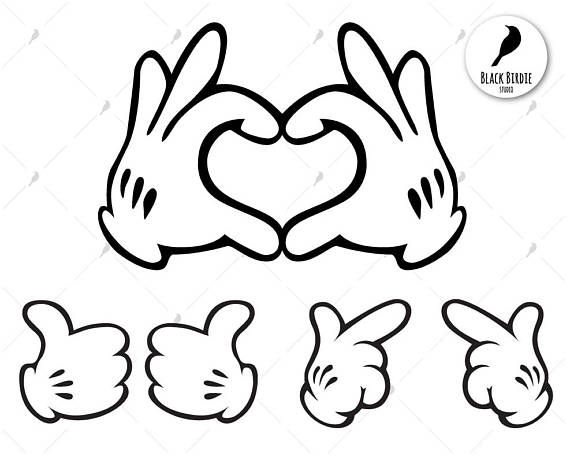 3 Mickey Mouse hands clipart and svg pack for scrapbooking.