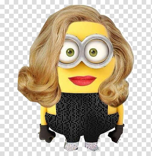 Minion with blonde wavy hair meme transparent background PNG.