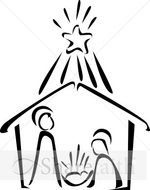 Free black and white nativity clipart.