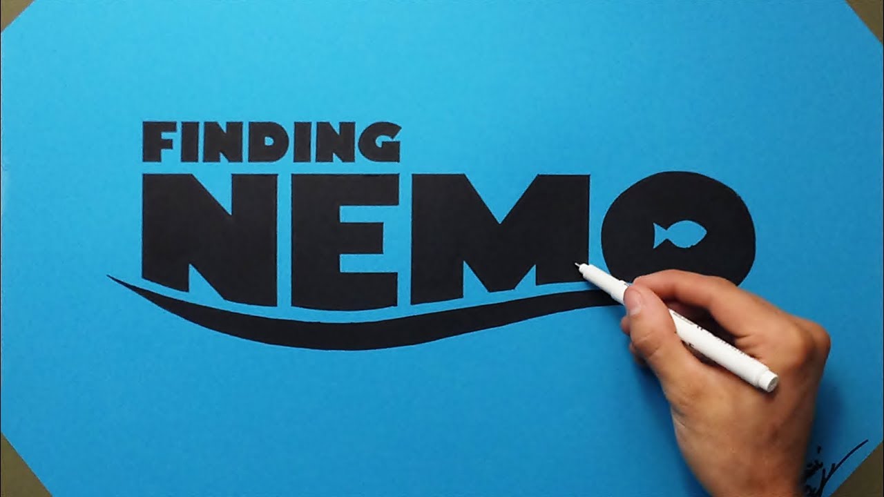 Finding Nemo Logo Drawing ( How To Draw ) FAN ART On Blue Paper.